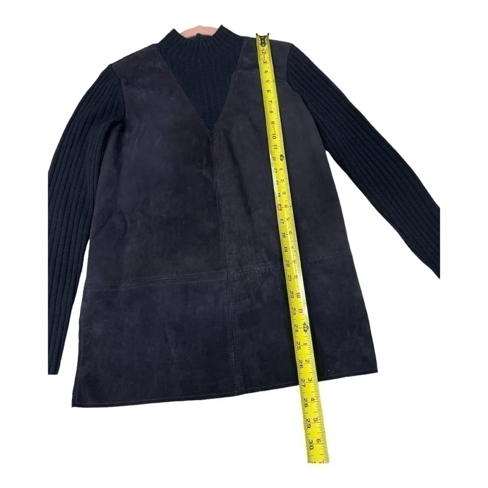 Tory Burch Navy Molly Leather Wool Ribbed Mockneck Sweater Size XS